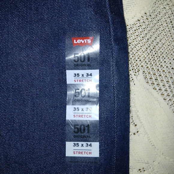 #046 Mens Levi Strauss 501 Original Stretch Blue Jeans Size W/35 L/34 - Picture 6 of 16